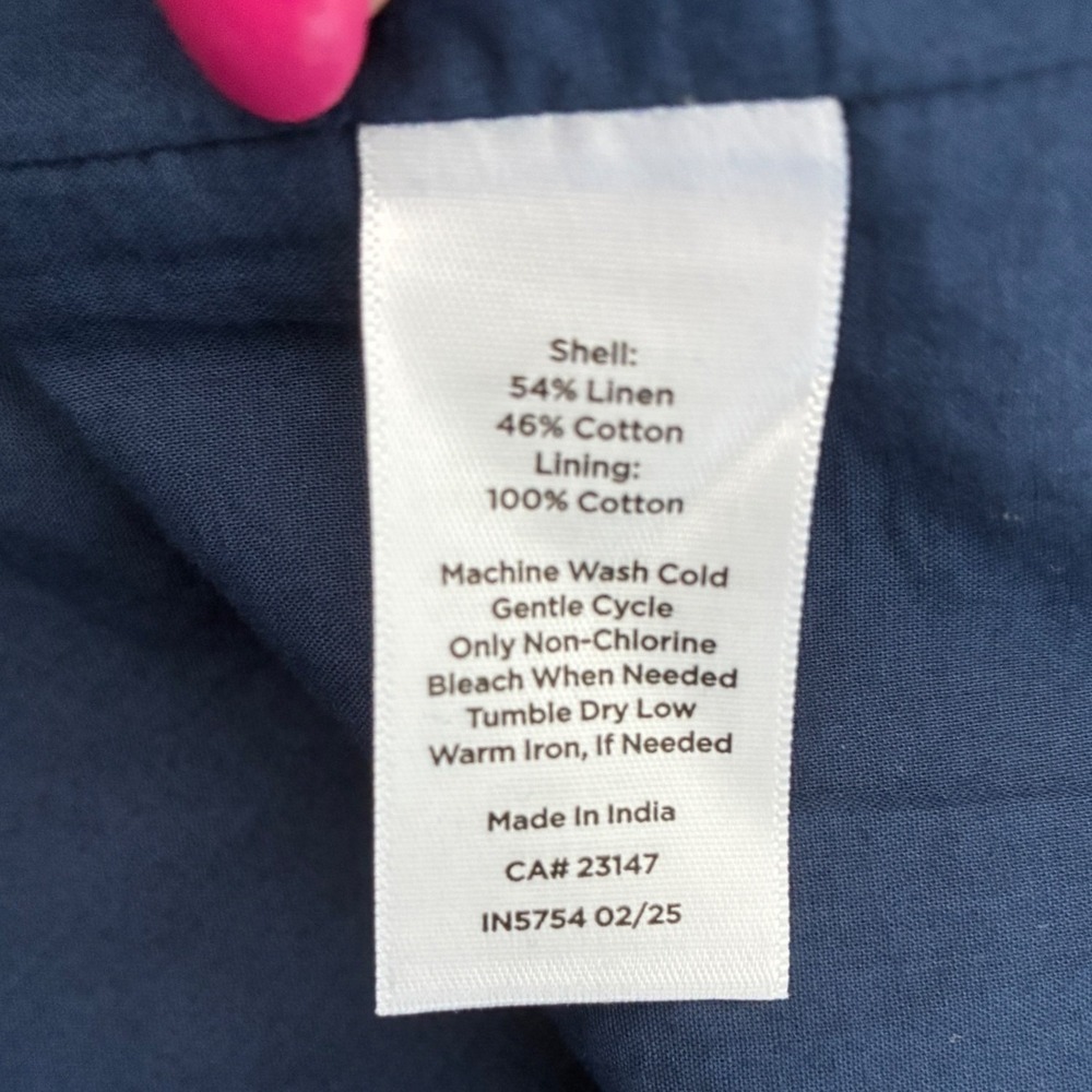 Talbots Navy Blue White Damask Linen Blend Square Neck Shift Dress Womens 14 NWT - Picture 7 of 11